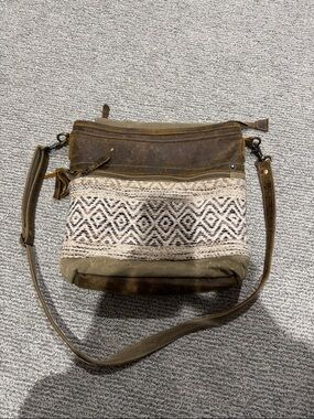 Myra Bag Brown and Cream Woven Crossbody